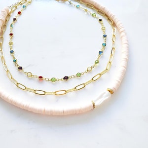 Pearl Charm Polymer Clay Choker Paperclip Chain Crystal Bezel Choker Necklaces FULL SET