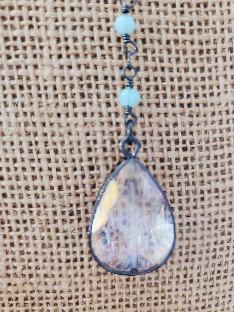 Glass Drop Charm Layering Beaded Rosary Chain Lariat Etsy