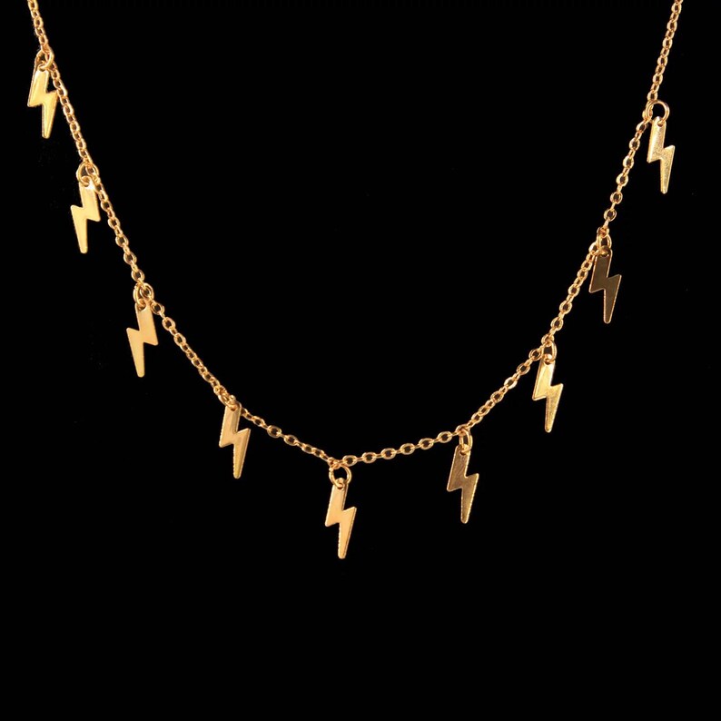 Gold Lightning Bolt Dangling Choker Necklace Etsy