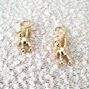 Gold Teddy Bear Charm Birthday Graduation Bears Cute Toy Earrings Hoops