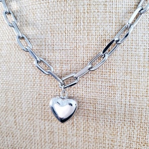 Bubble Gold Heart Charm Necklace Thick Paperclip Hardware Chain Bubbles Hearts