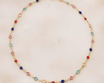 Rainbow Crystal Bezel Necklace: 18K Gold Plated Chain