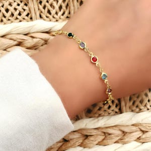 Handmade Rainbow Crystal Bracelet: 18K Gold Plated Bezel Chain