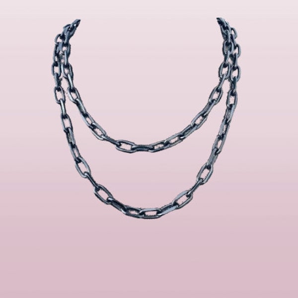 Black Linked Chain Paperclip Linking Multi Layer Layered Unisex Edgy Classic Minimal