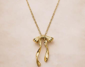 Ribbon Charm Chain Necklace Girly Feminine Long Silk Silky