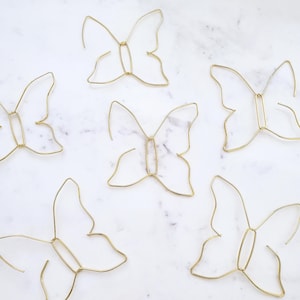 Gold Butterfly Wire Hoop Earrings: Handmade Stainless Steel Charms