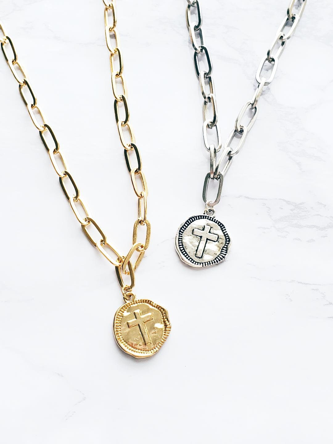 Gold Coin Charm Paper Clip Chain Necklace Choker Paperclip Etsy