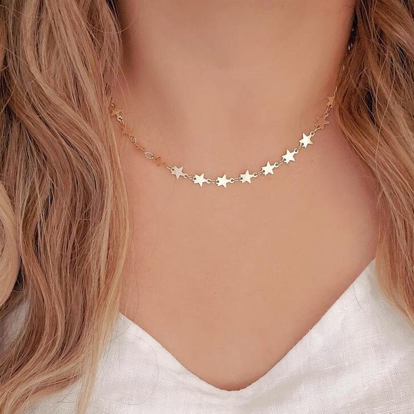 18K Gold Plated Star Chain Necklace Sarah Cameron OBX Outerbanks Inspired Choker