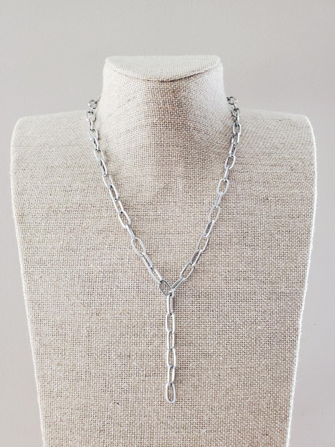 Silver Link Chain Paperclip Lariat Necklace Star Lock Etsy