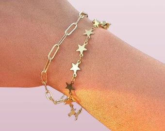 Dainty Silver Plated Star Chain Anklet Bracelet Gift For Her