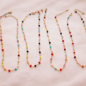 Rainbow Bead Choker: 18K Gold Chain, Semi-Precious Stone Necklace