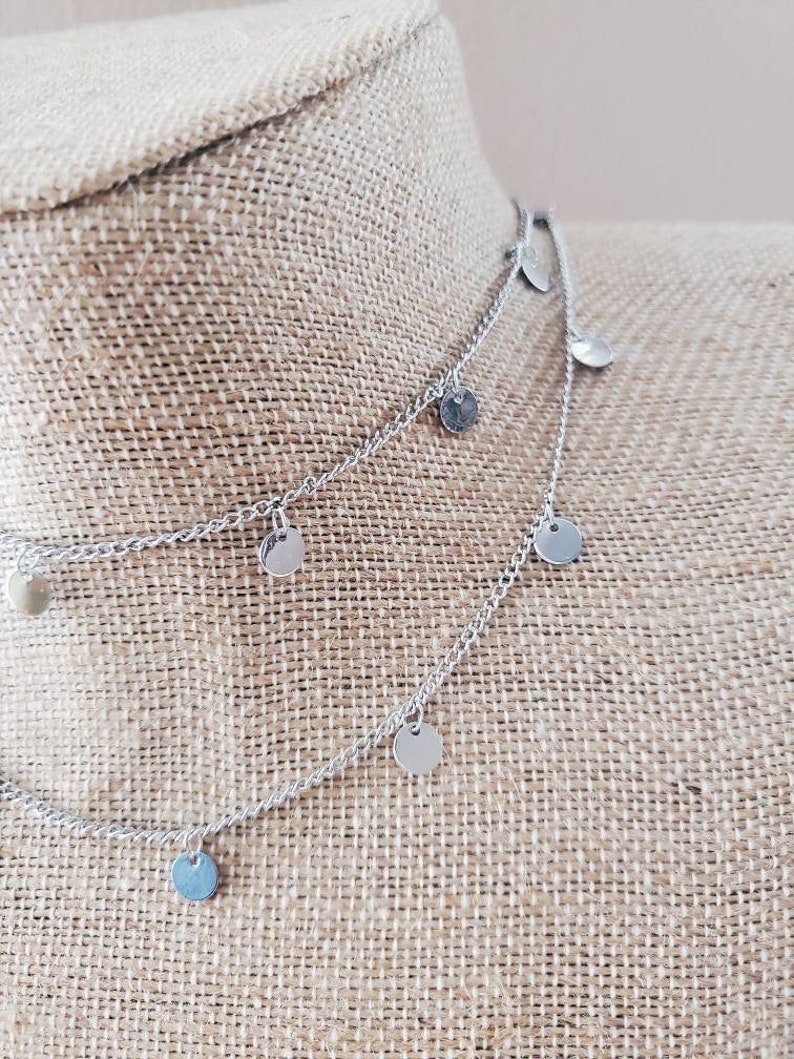 Silver Plated Coin Chain Necklace Choker Double Layering