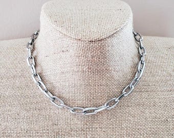 Mens Unisex Silver Paperclip Chain Necklace Choker Stainless Steel Thick