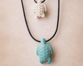 Turquoise Turtle Stone Charm Leather Cord Necklace Starfish Beach Jewelry
