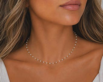 Mini White Crystal Stone Choker Chain Necklace