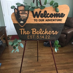 National Park Service Welcome Sign NPS inspired family name sign, custom layered laser cut laser engraved, outdoor, wilderness enthusiast image 6