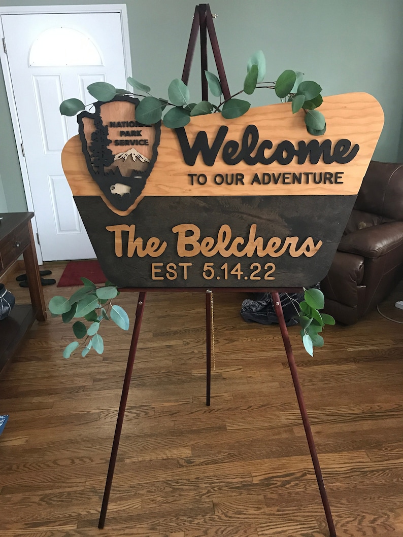 National Park Service Welcome Sign NPS inspired family name sign, custom layered laser cut laser engraved, outdoor, wilderness enthusiast image 6