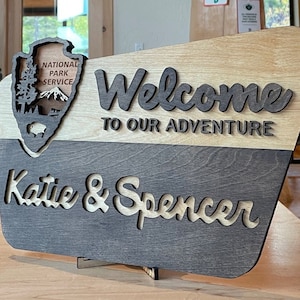 National Park Welcome Sign - NPS inspired family name sign, Nursery Sign, Custom NPS, Welcome to our Adventure, National Park Wood Sign