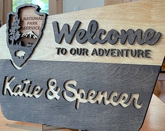 National Park Welcome Sign - NPS inspired family name sign, Nursery Sign, Custom NPS, Welcome to our Adventure, National Park Wood Sign