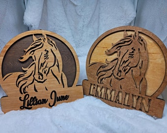 Horse Name Sign - kids room name sign, family name sign, horse enthusiast, personalized laser cut laser engraved child's name door sign