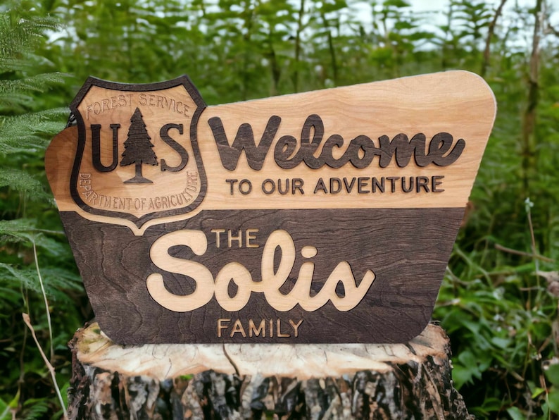 National Park Service Welcome Sign NPS inspired family name sign, custom layered laser cut laser engraved, outdoor, wilderness enthusiast image 10