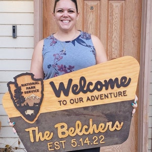 National Park Service Welcome Sign NPS inspired family name sign, custom layered laser cut laser engraved, outdoor, wilderness enthusiast image 4