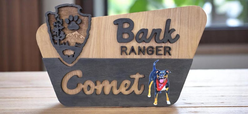Custom National Park Pet Sign: Laser Cut Family Name, Outdoor Decor Printed Photo