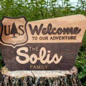 National Park sign & Forest Service Welcome Sign- family name sign, custom layered laser cut laser engraved, outdoor, wilderness enthusiast