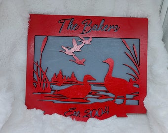 Outdoorsy Geese Family Name Sign CUT FILE - nature scene, wildlife, custom, layered, laser cut, laser engraved, Glowforge, SVG