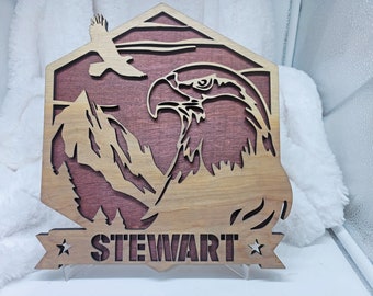 Majestic Bald Eagle Family Name Sign - nature scene, wildlife, custom, layered, laser cut, laser engraved, majestic AF layered name sign