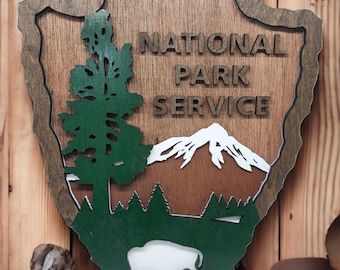 Pointe de flèche de signe de parc national - signe inspiré de NPS, pépinière, mariage, découpé au laser, gravé au laser, extérieur, passionné de nature sauvage, amoureux de la nature