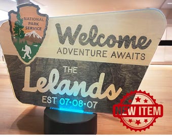 National Park Sign: Lighted Acrylic Personalized Family Name Display