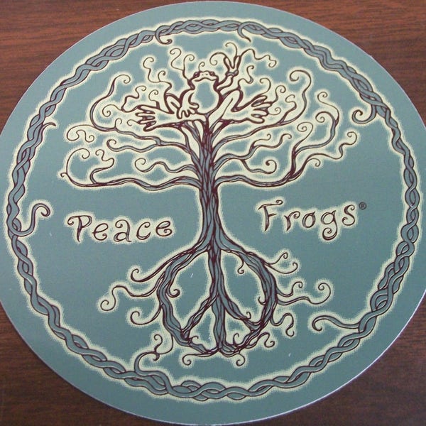 Peace Frogs Wild Tree Sticker ~ 5" Dia ~ Made Of Durable Vinyl ~ Ships Free!