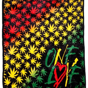 One Love Rasta Pot Leaf Blanket ~ 50&quot; x 60&quot; ~ Super Soft ~ Brand New!