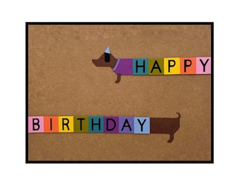 Dog Birthday Card,  Dachshund in a Pretty Rainbow Sweater