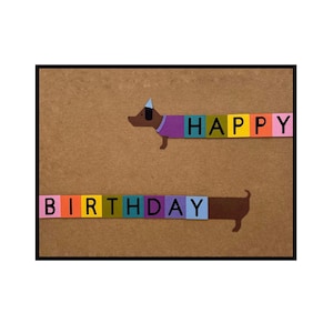 Dog Birthday Card,  Dachshund in a Pretty Rainbow Sweater