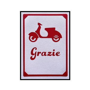 Carte de remerciement - Scooter Grazie, soyez chic - dites merci, en italien