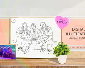 Retrato familiar personalizado sin rostro | Decoración de pared minimalista (descarga digital)