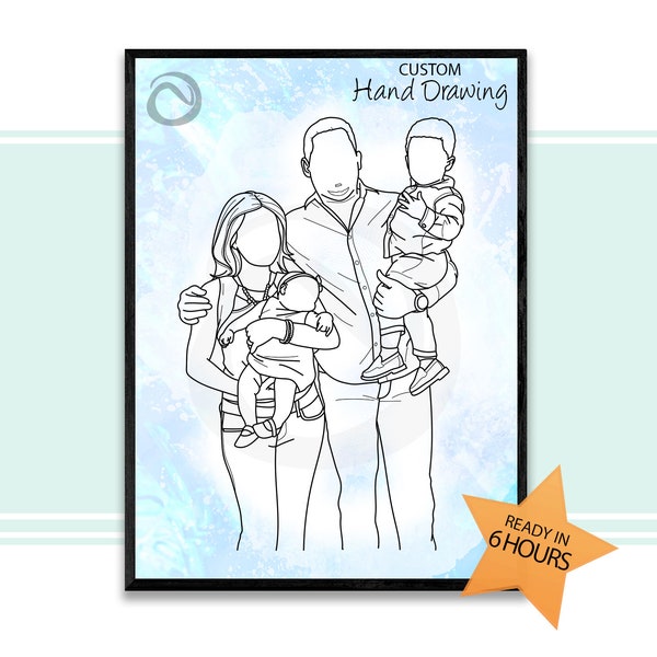 Custom Portrait Line Drawing, Family Portrait, Couple Portrait From Photo, Faceless Portrait, Line Art, Mother's Day Gift, Wedding Gift