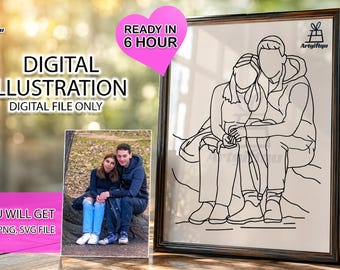 Retrato personalizado, Dibujo lineal personalizado de pareja, Regalo de aniversario, Bocetos a partir de fotos, Regalos personalizados