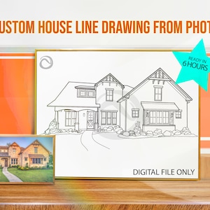 Custom House Line Art Portrait from Photo: Minimalist Realtor Gift (Digital Download)