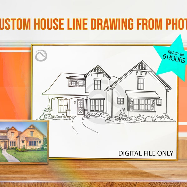 Custom House line drawing from photo,Line drawing house,line art,Minimalists,Realtor Gift for buyers