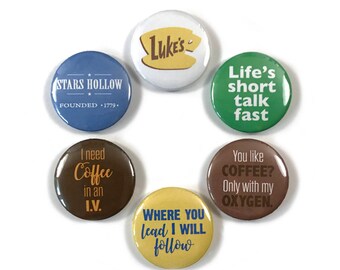 Netflix Gilmore Girls Luke's Series Quotes Fan Art 6 - 1 or 1.25 Inch Pinback Button Pin Badge Set