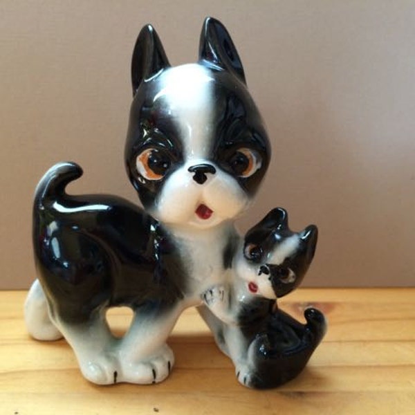 More Mid-Century Madness! Another Boston Terrier Mother and Pups Figurine