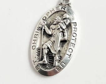 Vintage Creed Sterling St. Christopher Medal • Mid Century Religious Pendant • Patron Saint of Travelers • Catholic Sterling Silver Medal