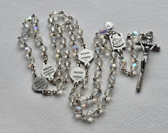 Vintage Aurora Borealis Rosary Pope John Paul II Italy Basilica Glass Rosary Beads