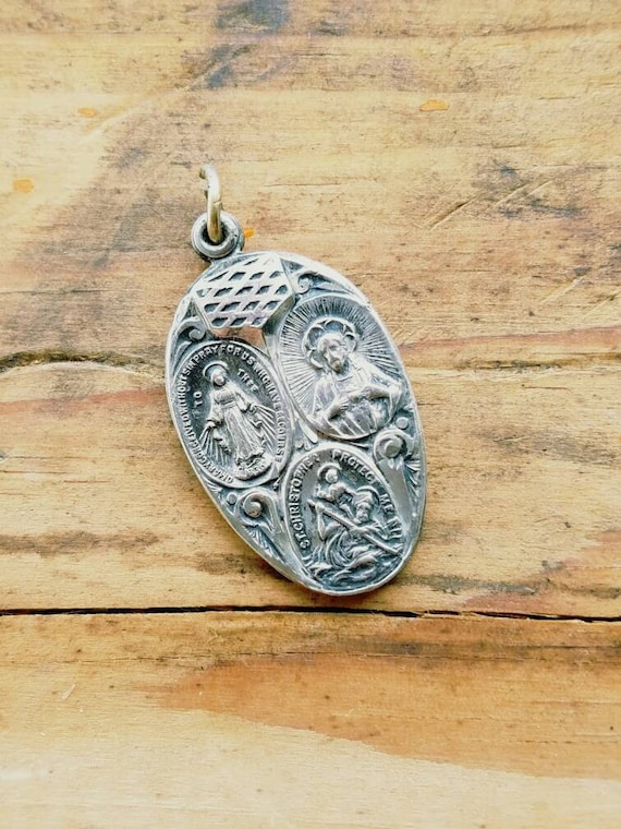 Antique Miraculous Medal STERLING Silver Vintage S