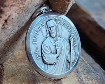 Vintage 900 Silber Anhänger Medaillon St. Jude Thaddeus Religiöser katholischer Medaille Charm