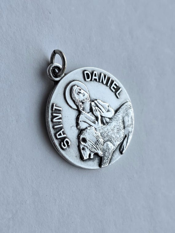 Vintage Solid Sterling Silver Saint Daniel Medal JCC Sterling Catholic Pendant Daniel & The Lion Medallion