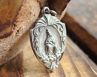 Vintage Sterling Silver St. Augustine Our Nursing Mother of Happy Delivery Medal  Religious Pendant Medallion Patron Catholic Saint Necklace